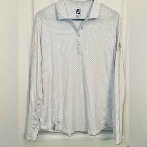 FootJoy women’s white w/ blue micro dots, long sleeve polo. Size XL